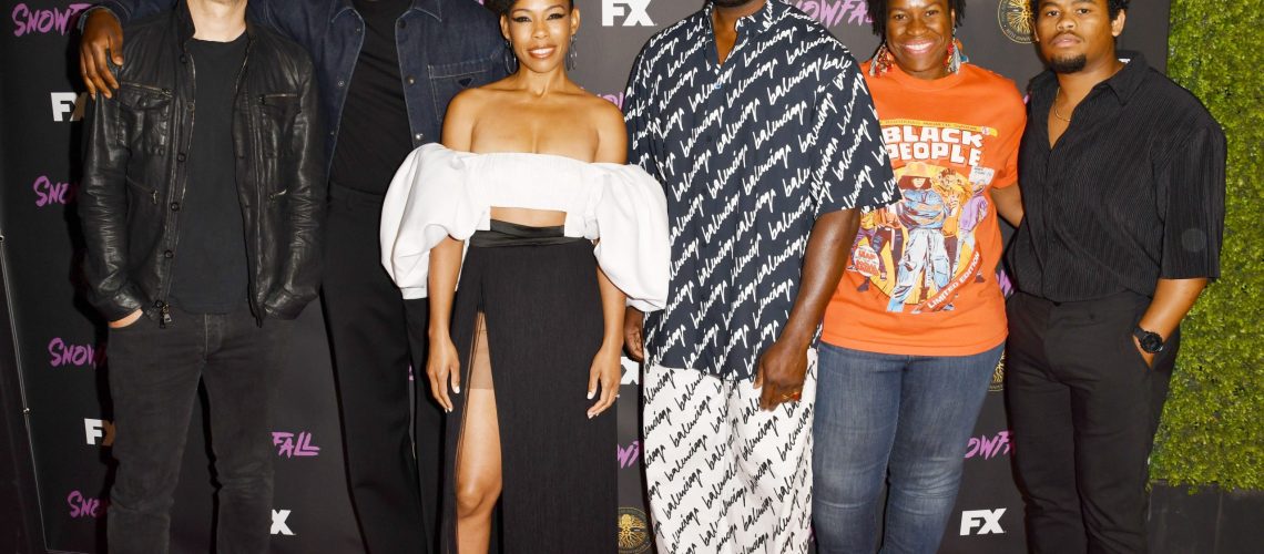 LOS ANGELES, CA - APRIL 20: Dave Andron, Damon Idris, Angela Lewis, Amin Joseph, Michael Hyatt, Isaiah John attend the 2022 Pan African Film & Arts Festival screening of Snowfall Season 5 Finale at the Cinemark Baldwin Hills Crenshaw Plaza on April 20, 2022 in Los Angeles, California. Credit: Koi Sojer/ Snap'N U Photos/MediaPunch